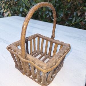 Wood Basket Mini Boho Decor Farmhouse Wooden Basket with Handle Hand Made Sticks